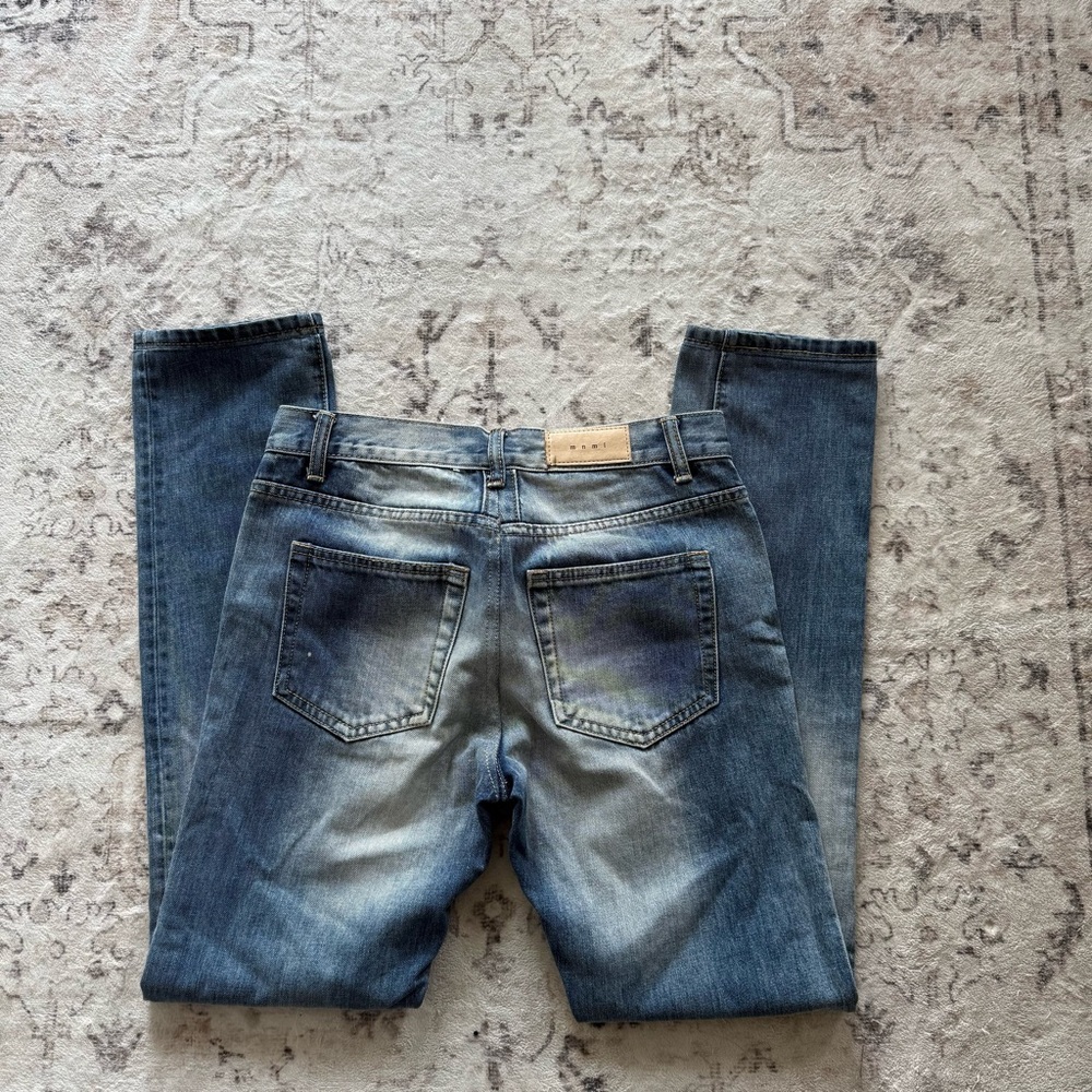 Y2K Faded Blue Boyfriend Jeans — Casual Grunge Straight Leg (Fits Small)